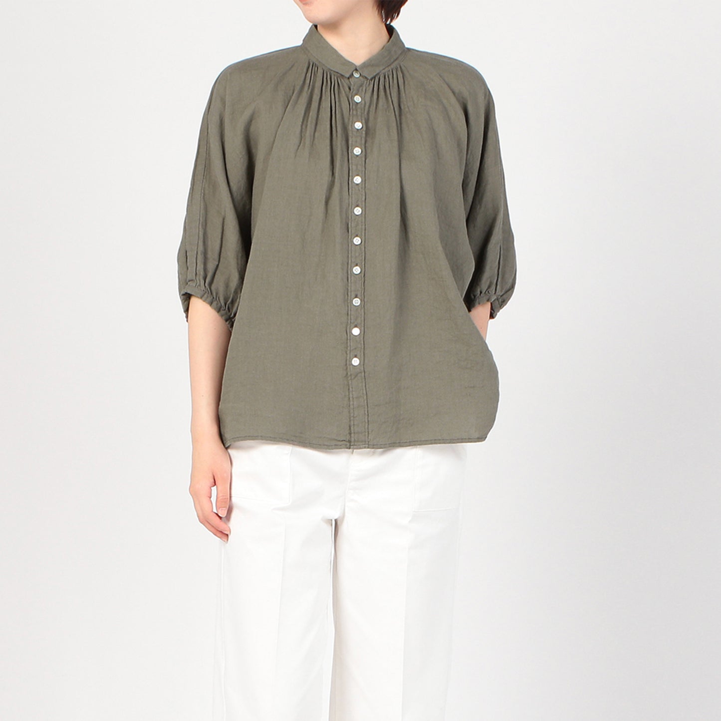 cafune FRENCH LINEN GATHER BLOUSE