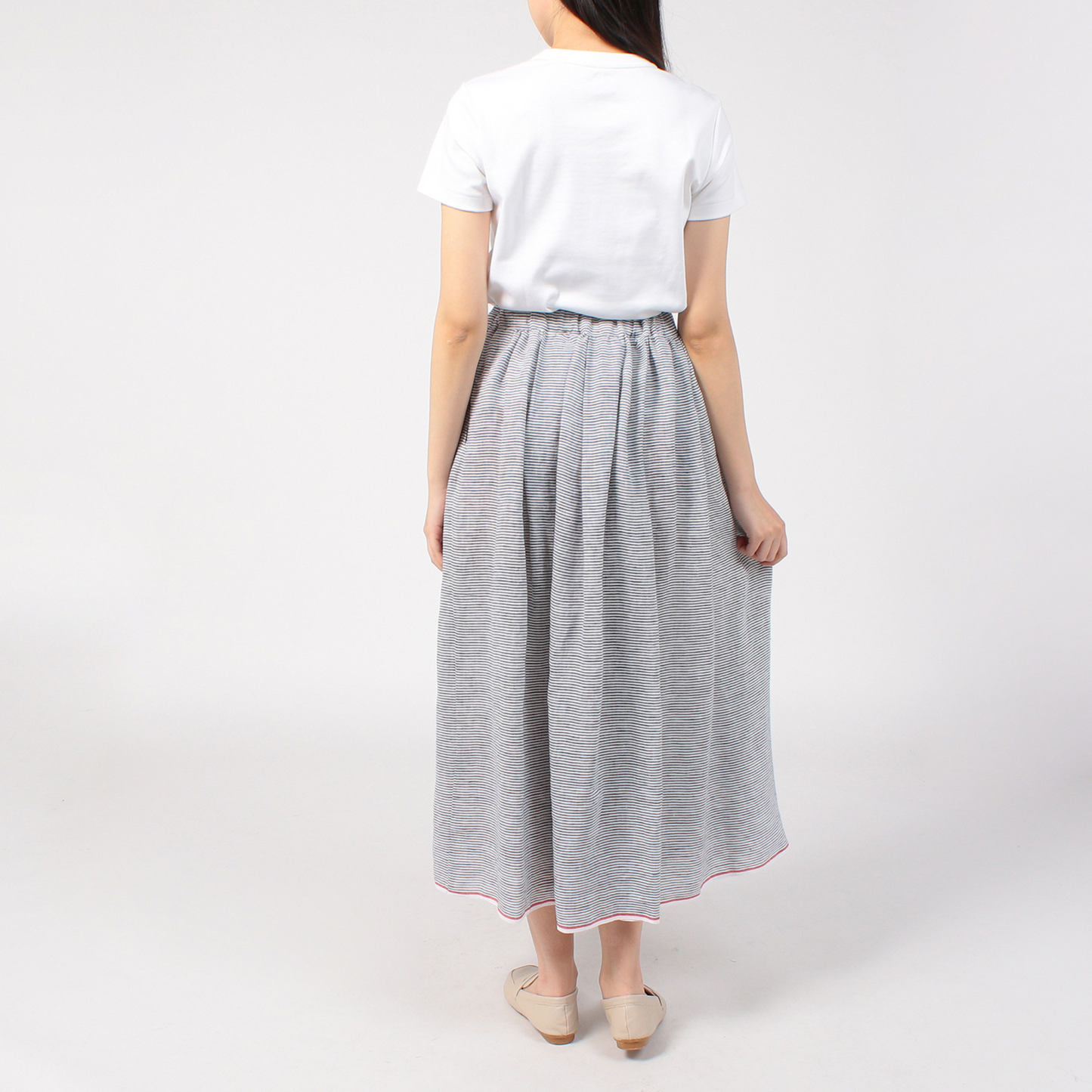 STAMP AND DIARY SELVEDGE LINEN GATHERED SKIRT