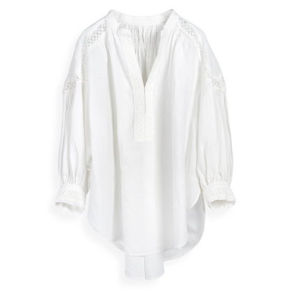 cafune EMBROIDERY LACE LINEN BLOUSE